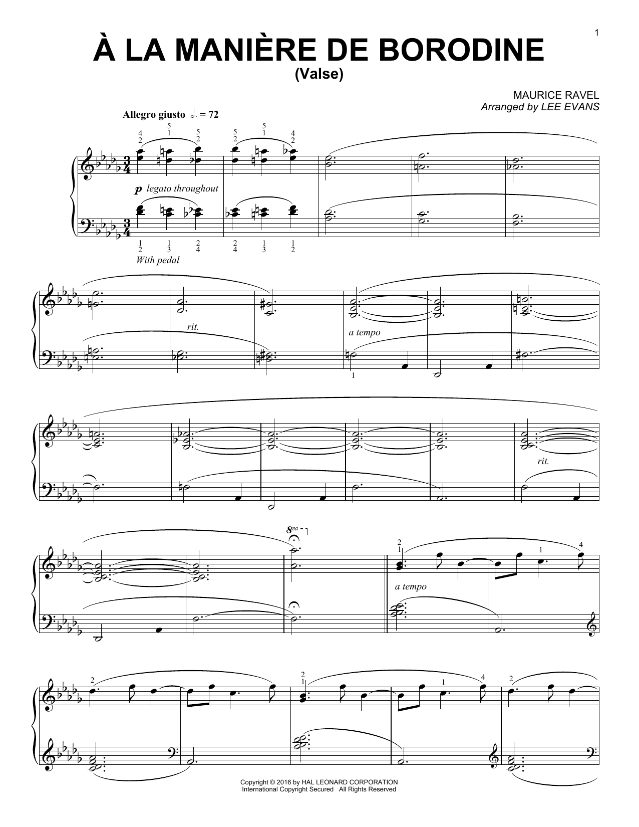Download Lee Evans La Manire De Borodine (Valse) Sheet Music and learn how to play Piano PDF digital score in minutes