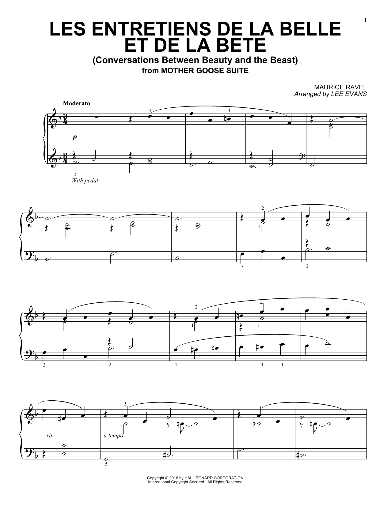 Download Lee Evans Les entretiens de la belle et de la bete (Conversations Between Beauty And The B Sheet Music and learn how to play Piano PDF digital score in minutes