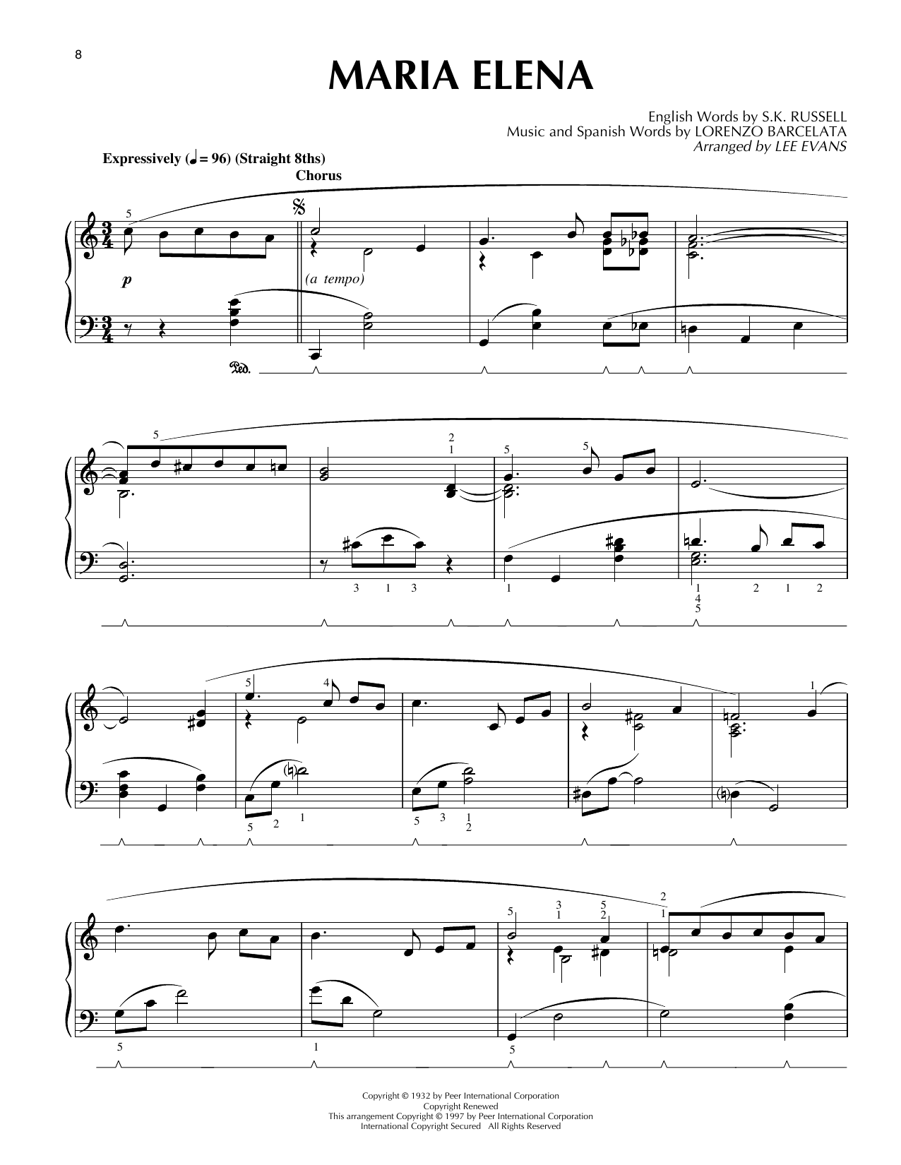 Download Lee Evans Maria Elena Sheet Music and learn how to play Piano Solo PDF digital score in minutes