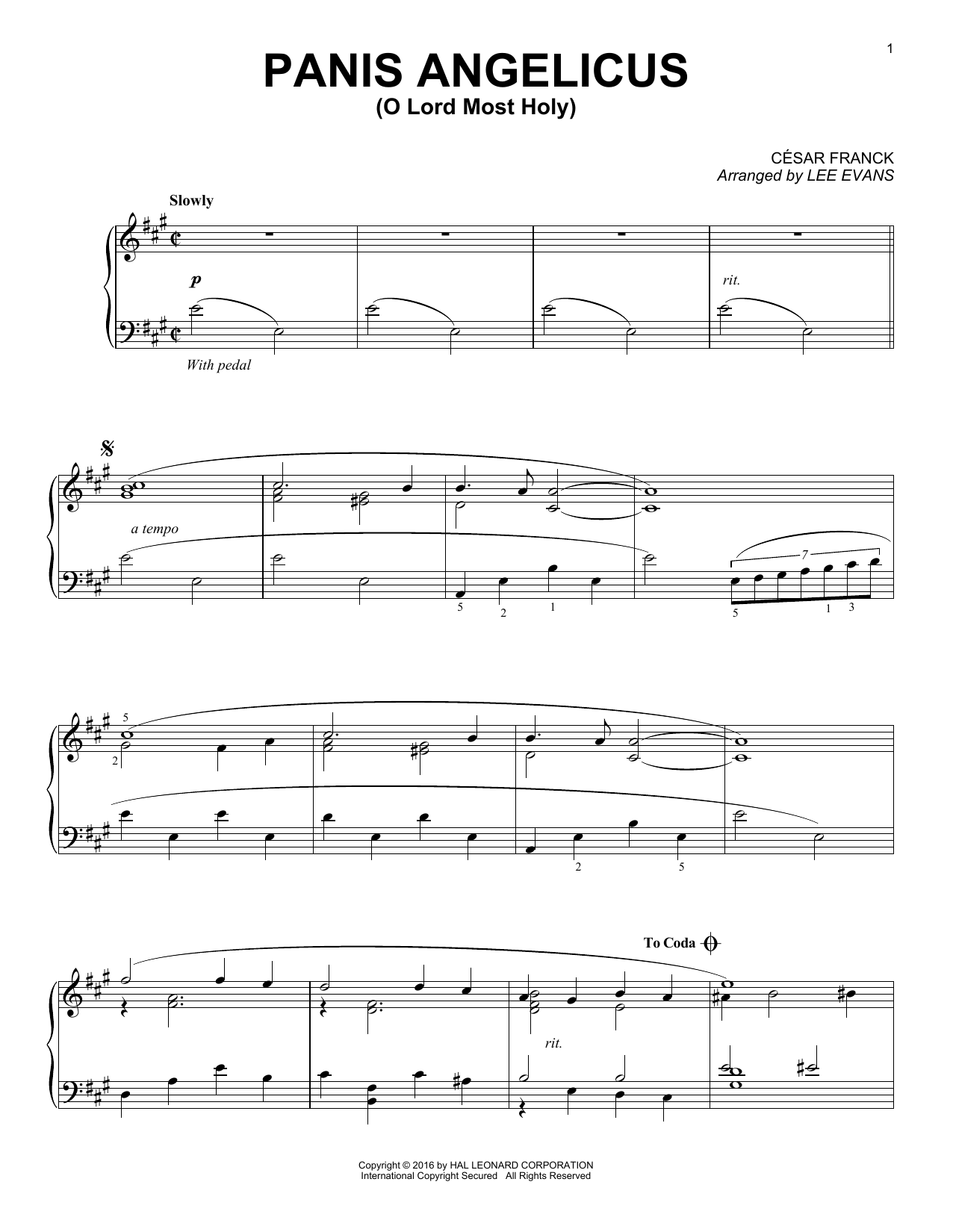 Download Lee Evans Panis Angelicus (O Lord Most Holy) Sheet Music and learn how to play Piano PDF digital score in minutes