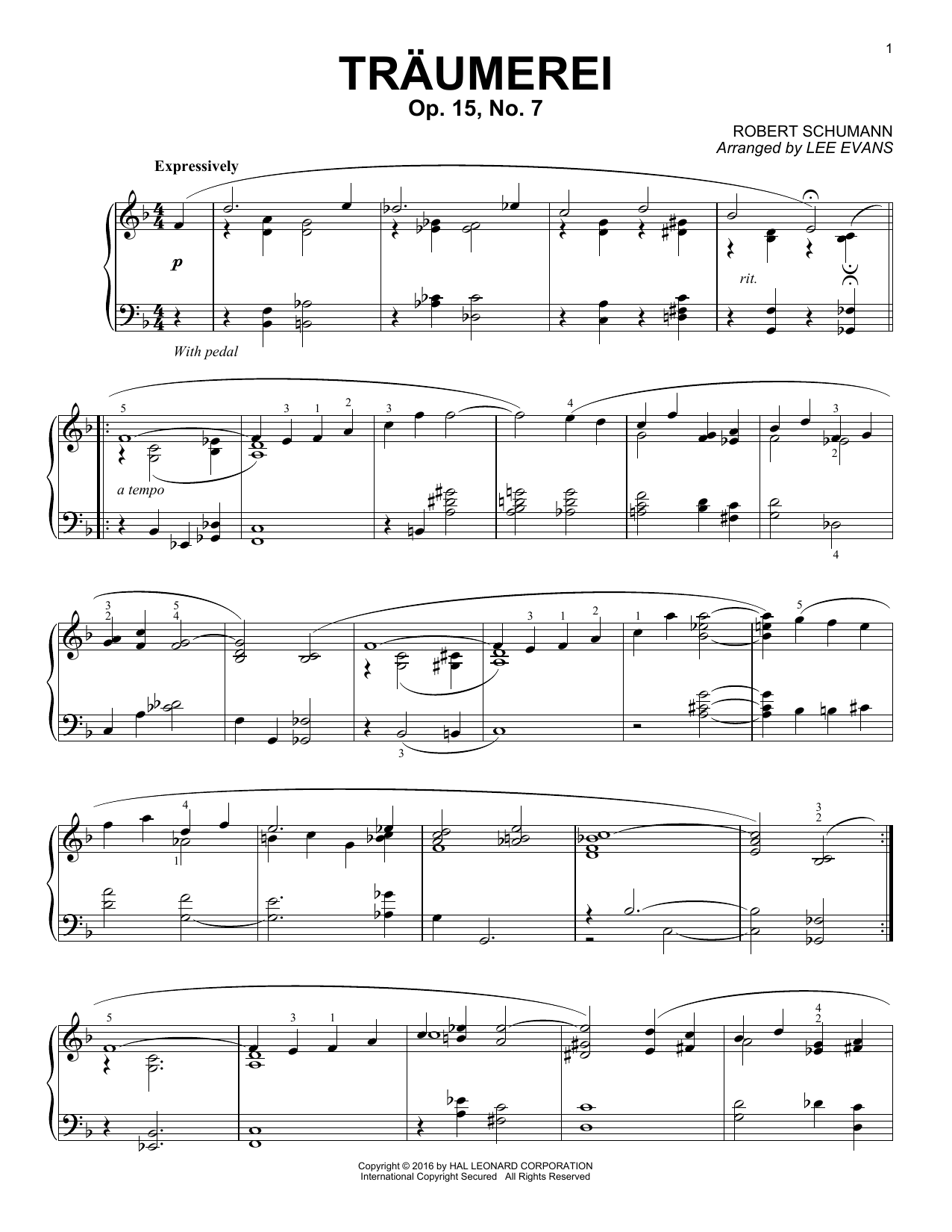 Download Lee Evans Reverie (Traumerei), Op. 15, No. 7 Sheet Music and learn how to play Piano PDF digital score in minutes