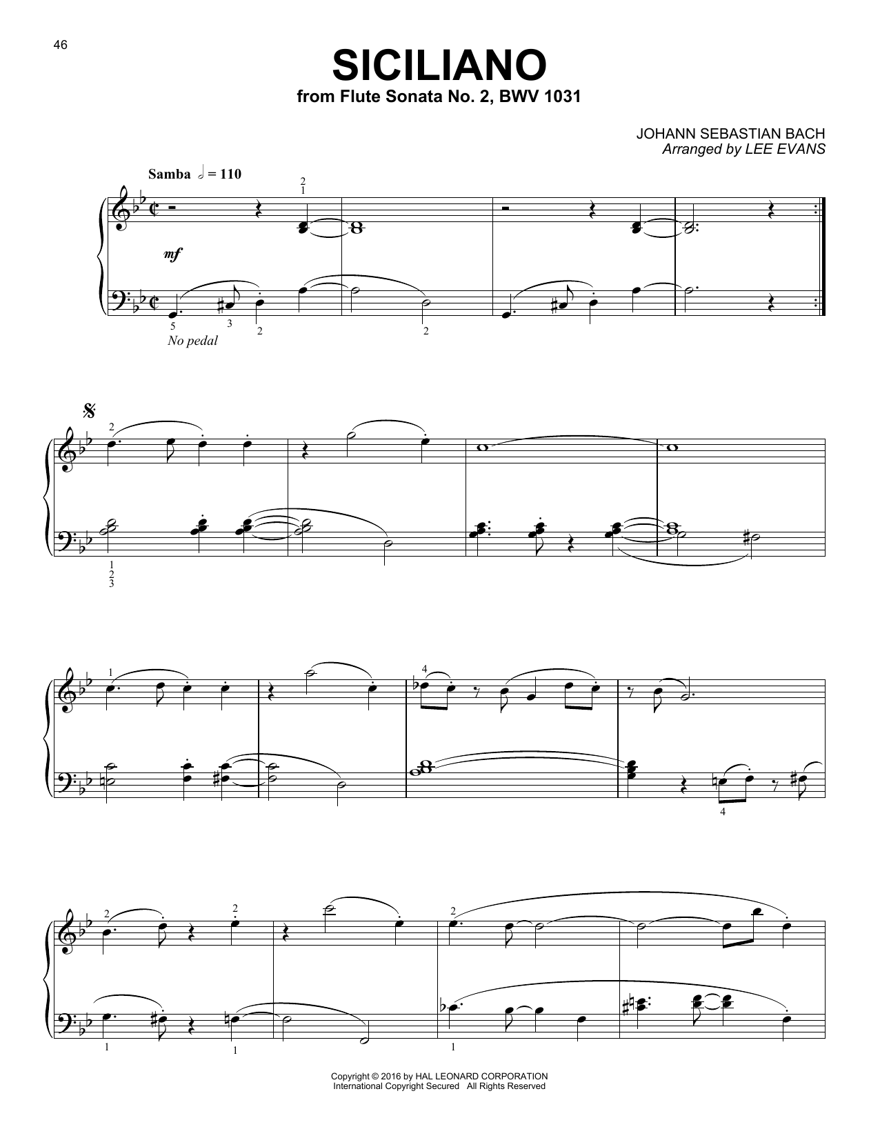Download Lee Evans Siciliano Sheet Music and learn how to play Piano PDF digital score in minutes