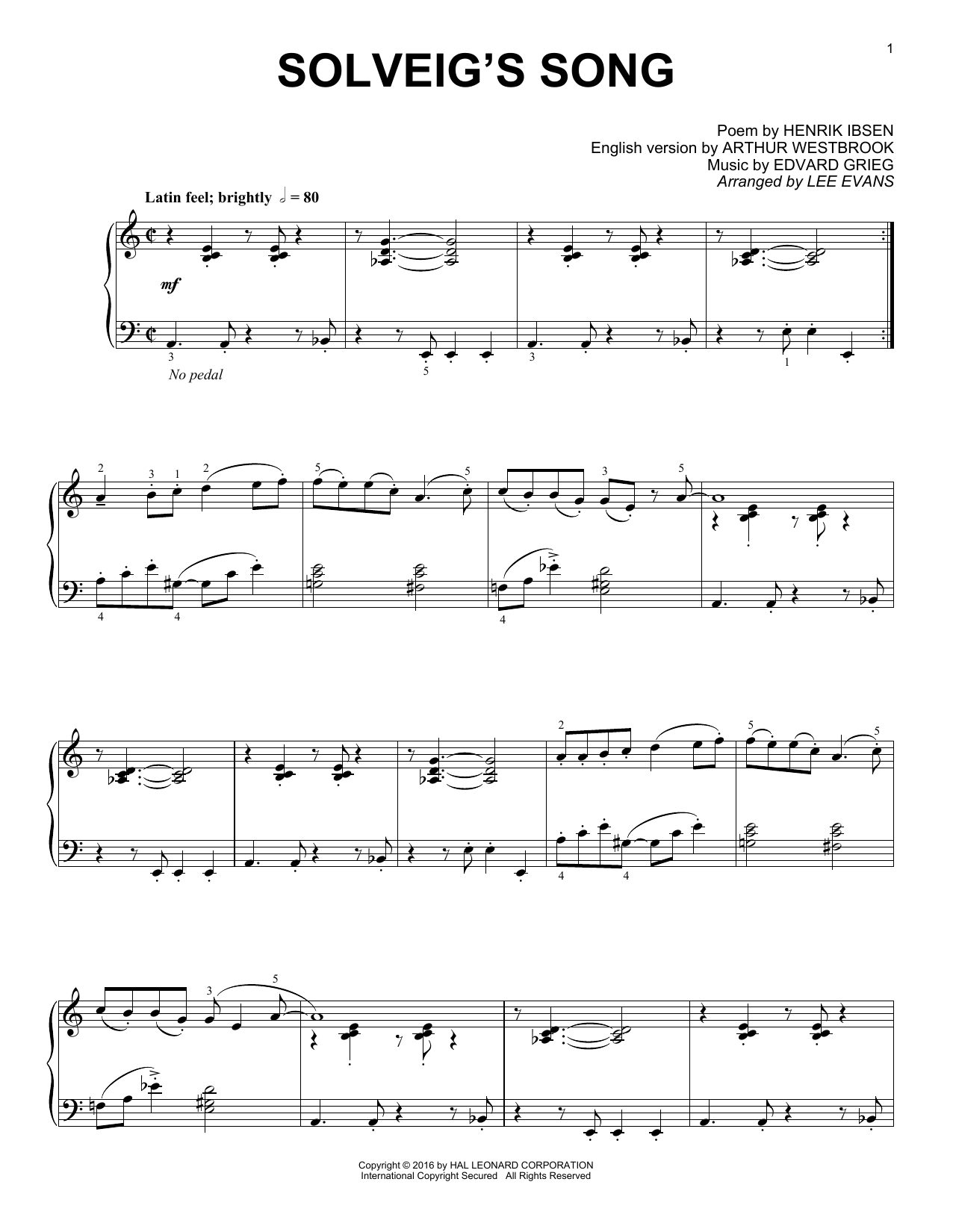 Download Edvard Grieg Solveig's Song Sheet Music and learn how to play Piano PDF digital score in minutes