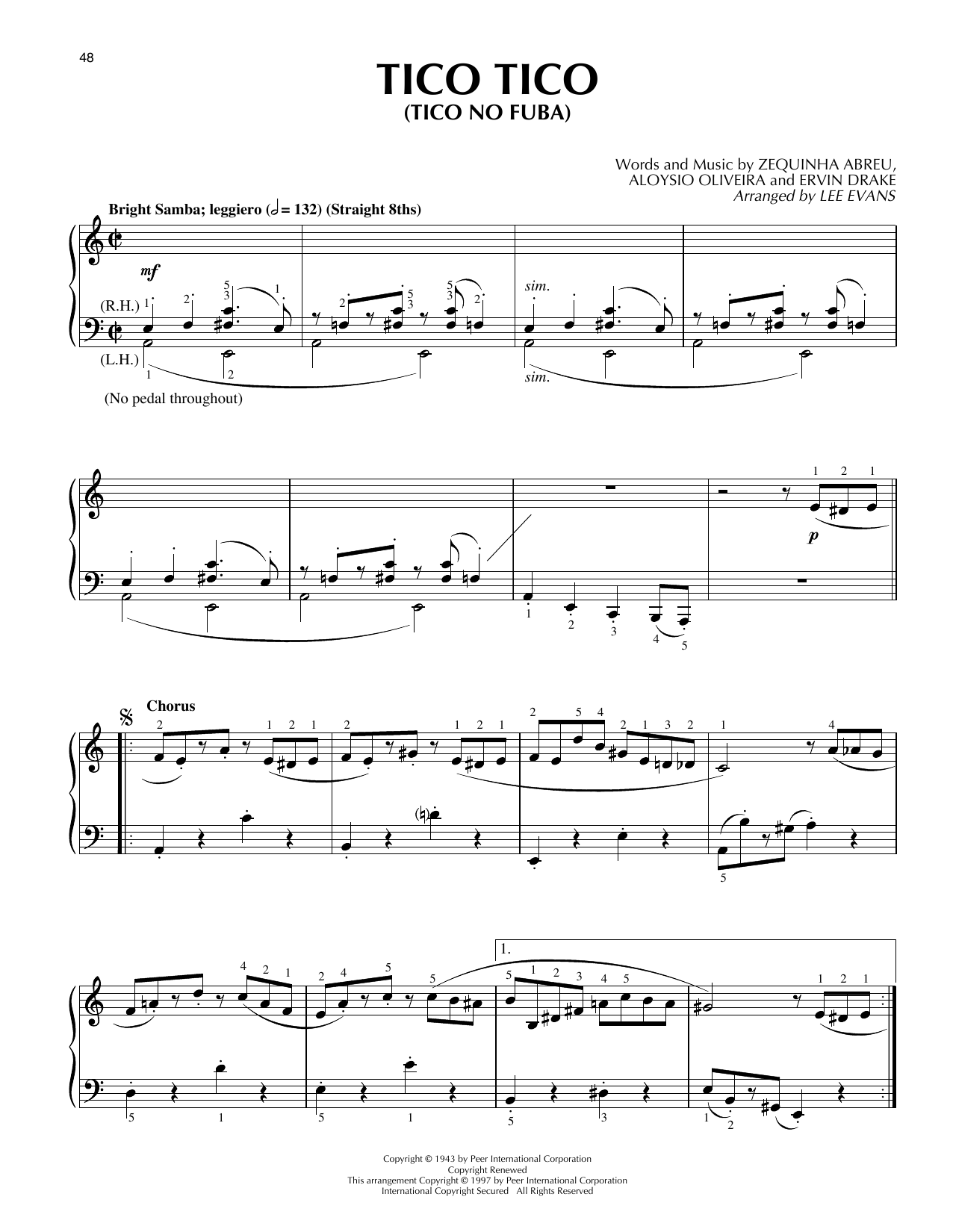 Download Lee Evans Tico Tico (Tico Tico No Fuba) Sheet Music and learn how to play Piano Solo PDF digital score in minutes