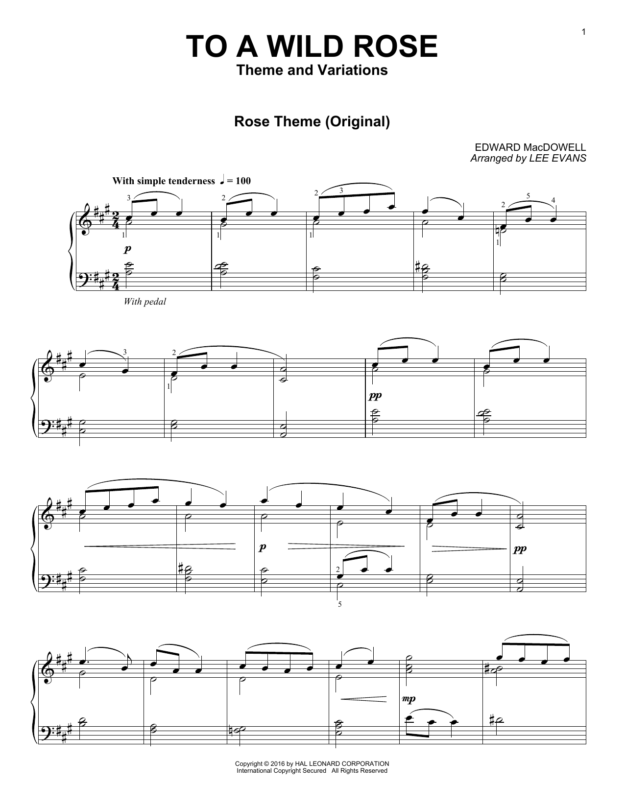 Download Lee Evans To A Wild Rose Sheet Music and learn how to play Piano PDF digital score in minutes