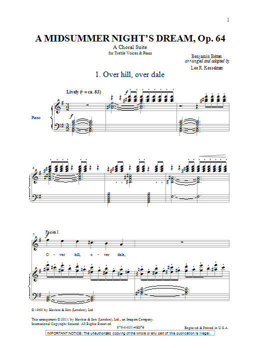 Download Lee Kesselman A Midsummer Night's Dream - A Choral Suite Sheet Music and learn how to play SSA PDF digital score in minutes