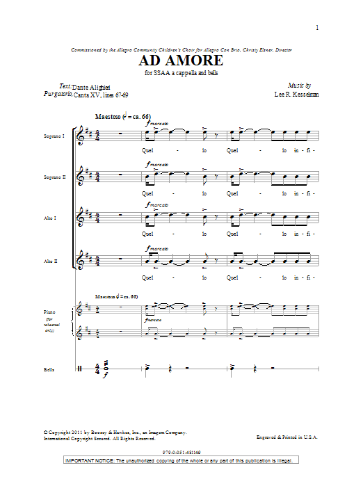 Download Lee Kesselman Ad Amore Sheet Music and learn how to play SSA PDF digital score in minutes