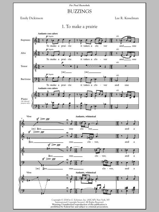 Download Lee Kesselman Buzzings Sheet Music and learn how to play SATB PDF digital score in minutes