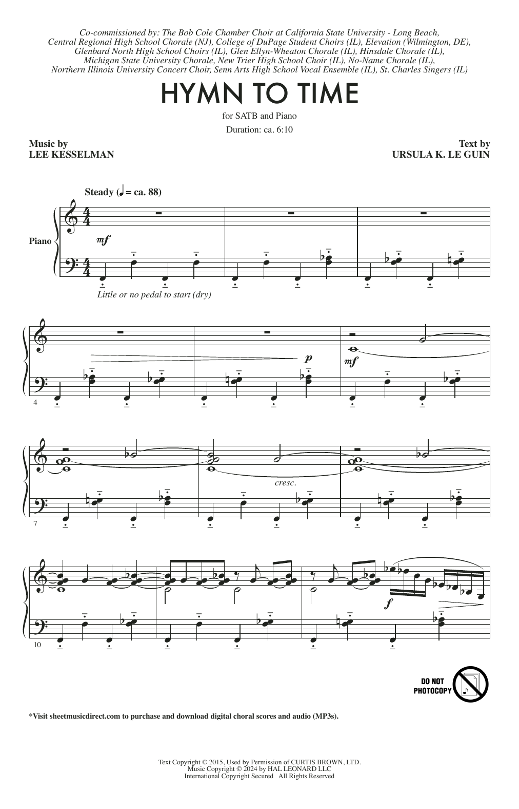 Download Lee Kesselman Hymn To Time Sheet Music and learn how to play SATB Choir PDF digital score in minutes