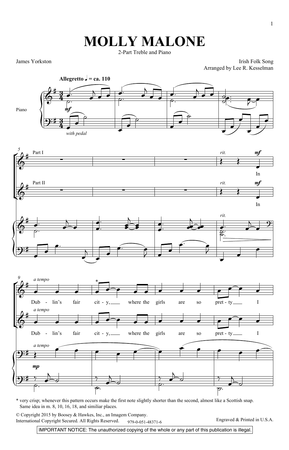Download Lee Kesselman Molly Malone Sheet Music and learn how to play SATB PDF digital score in minutes