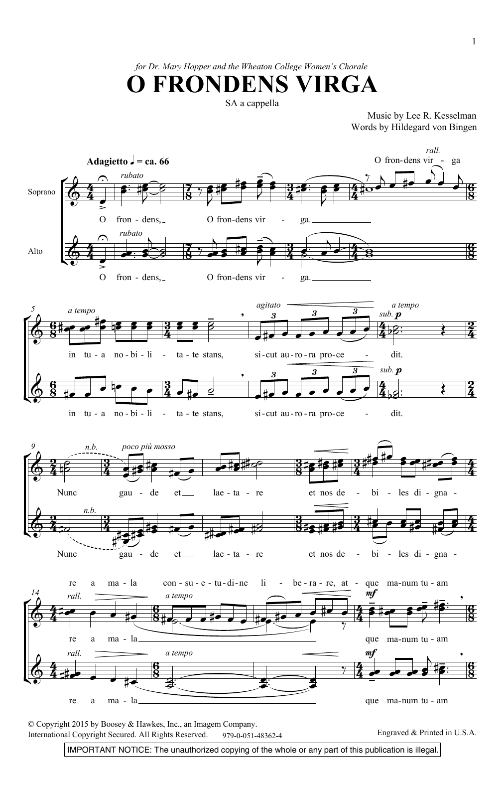 Download Lee Kesselman O Frondens Virga Sheet Music and learn how to play SSA Choir PDF digital score in minutes