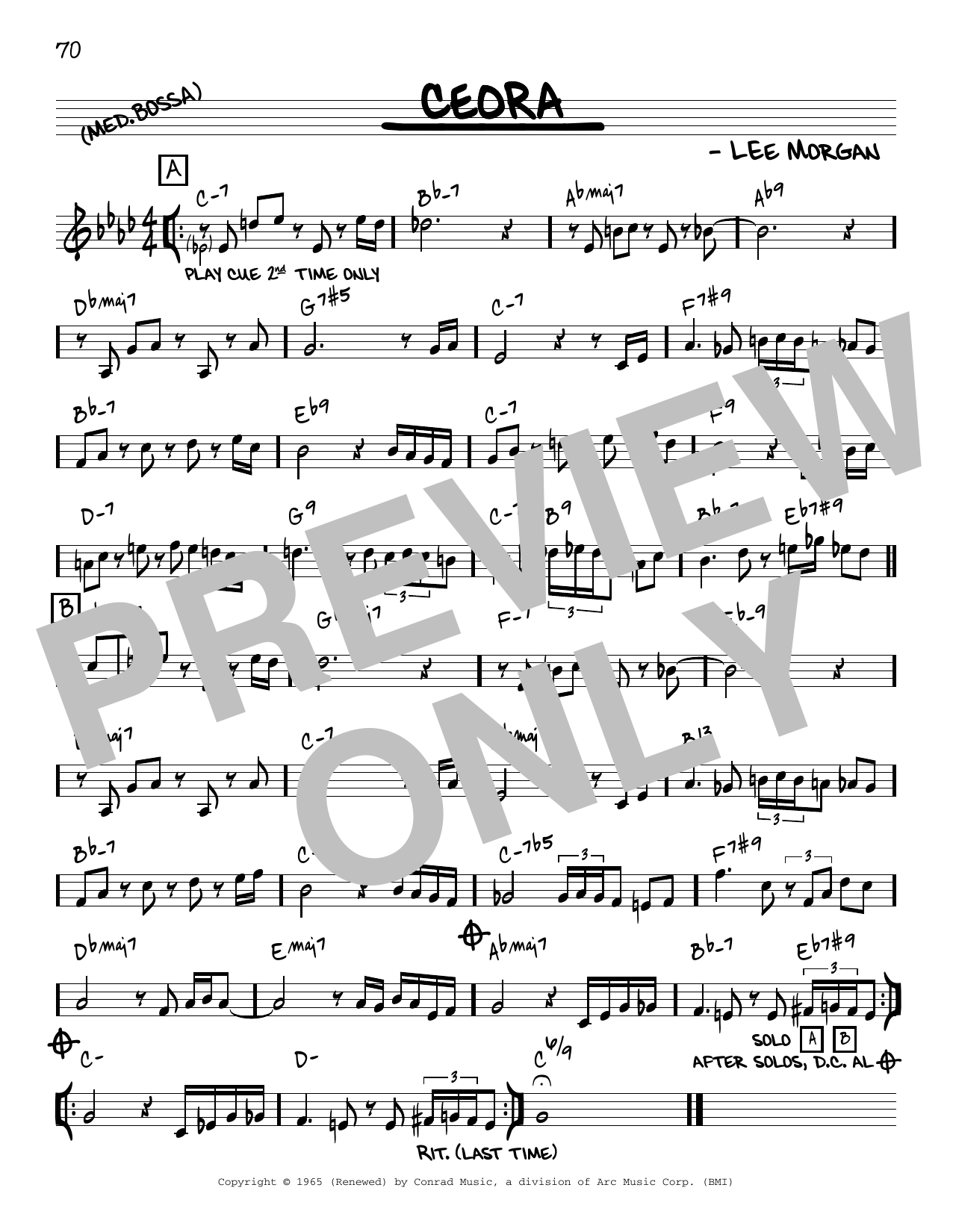 Download Lee Morgan Ceora [Reharmonized version] (arr. Jack Grassel) Sheet Music and learn how to play Real Book – Melody & Chords PDF digital score in minutes