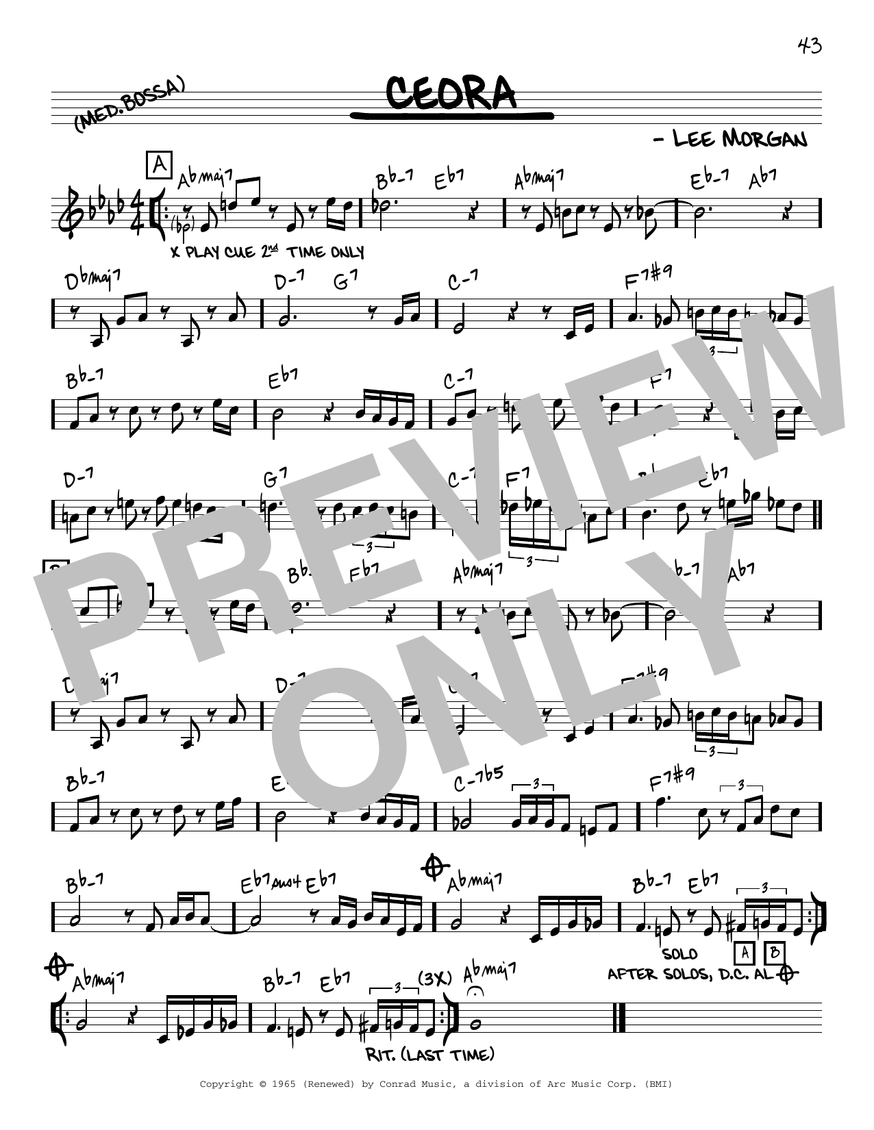 Download Lee Morgan Ceora Sheet Music and learn how to play Trumpet Transcription PDF digital score in minutes