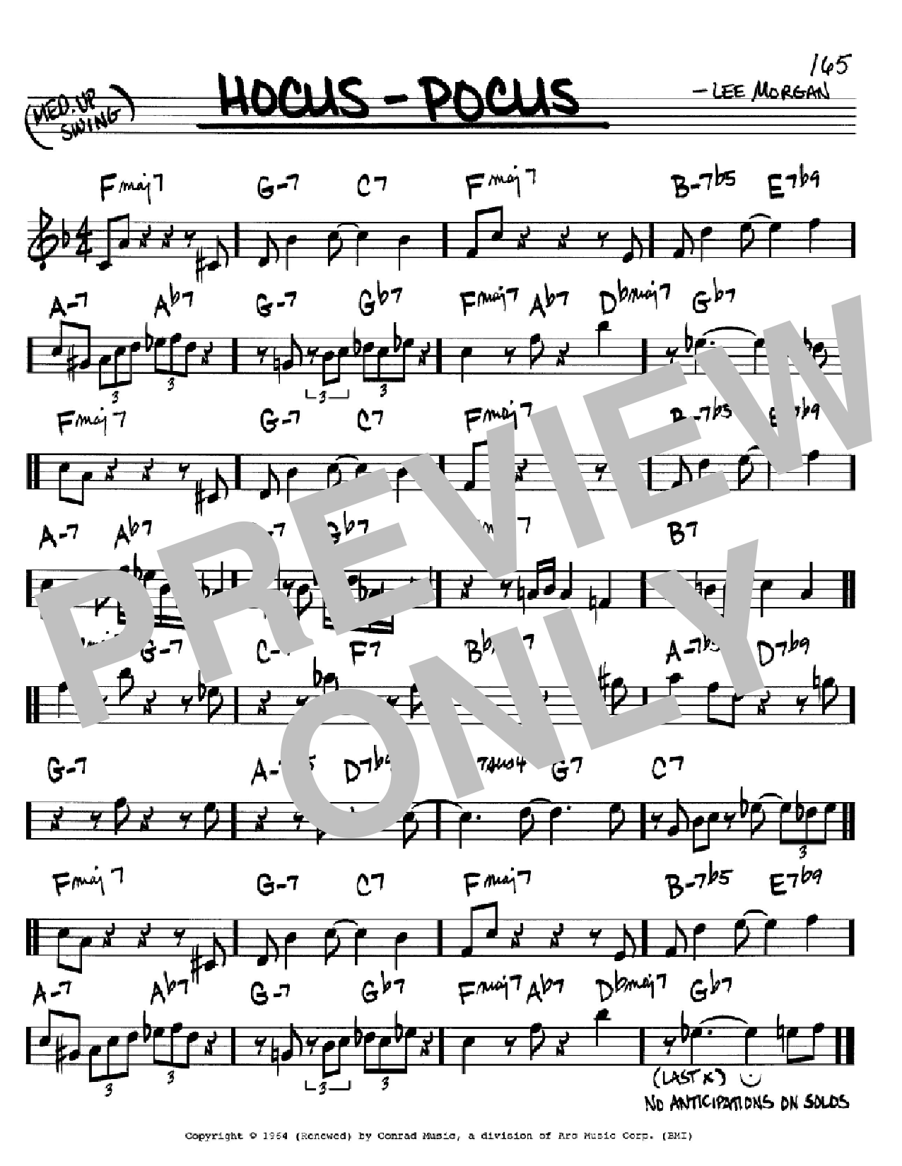 Download Lee Morgan Hocus-Pocus Sheet Music and learn how to play Real Book - Melody & Chords - C Instruments PDF digital score in minutes