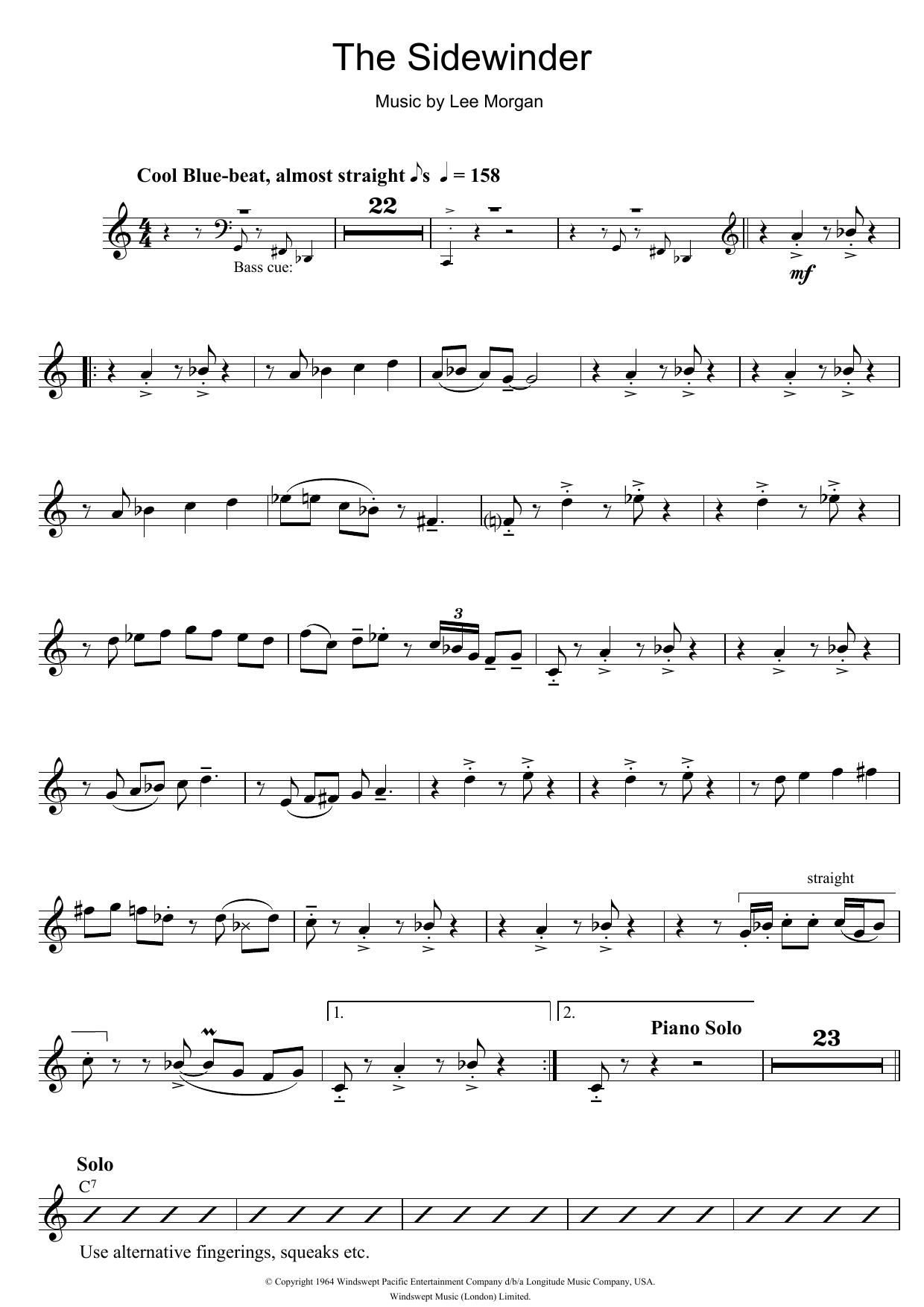 Download Lee Morgan The Sidewinder Sheet Music and learn how to play Alto Saxophone PDF digital score in minutes