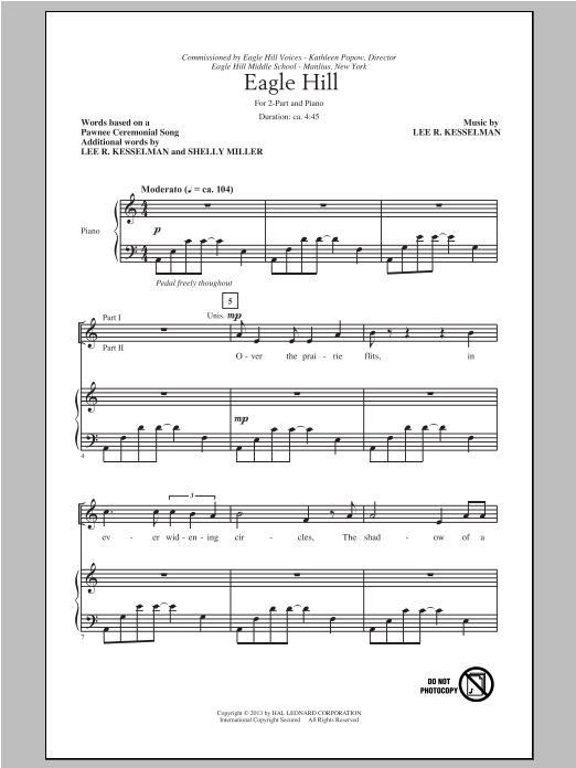 Download Lee R. Kesselman Eagle Hill Sheet Music and learn how to play 2-Part Choir PDF digital score in minutes