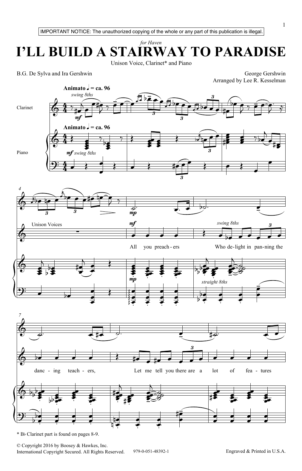 Download Lee R. Kesselman I'll Build A Stairway To Paradise Sheet Music and learn how to play Unison Choral PDF digital score in minutes