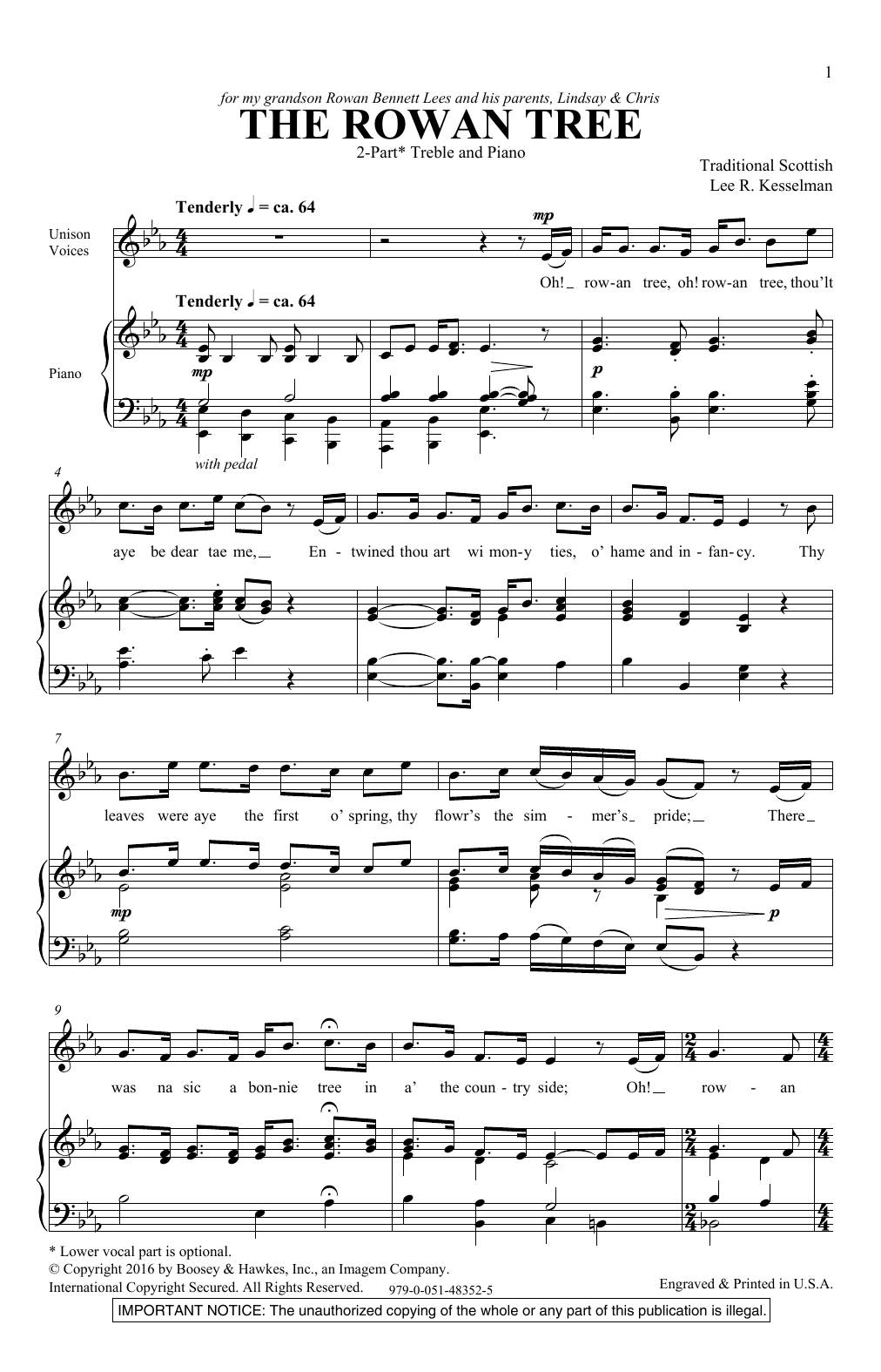 Download Lee R. Kesselman The Rowan Tree Sheet Music and learn how to play Unison Choral PDF digital score in minutes