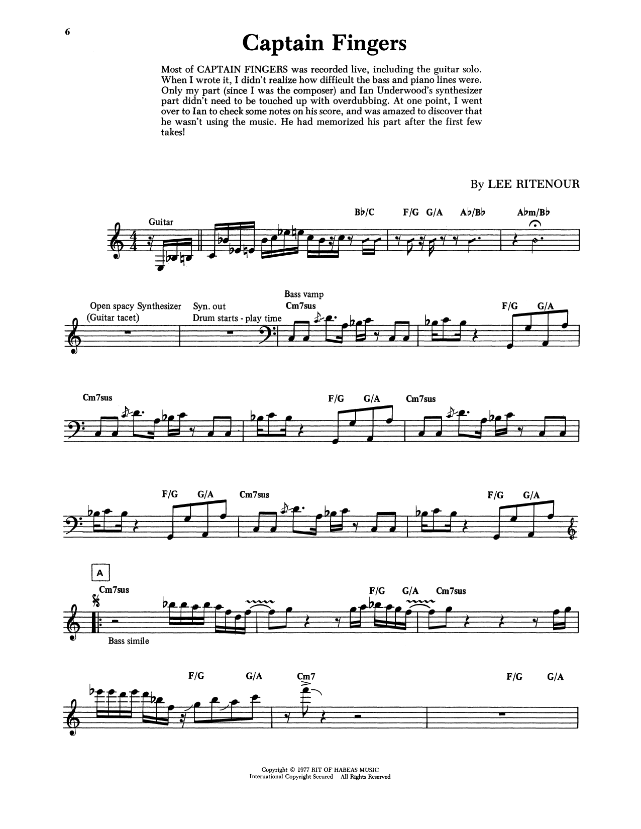 Download Lee Ritenour Captain Fingers Sheet Music and learn how to play Piano Solo PDF digital score in minutes