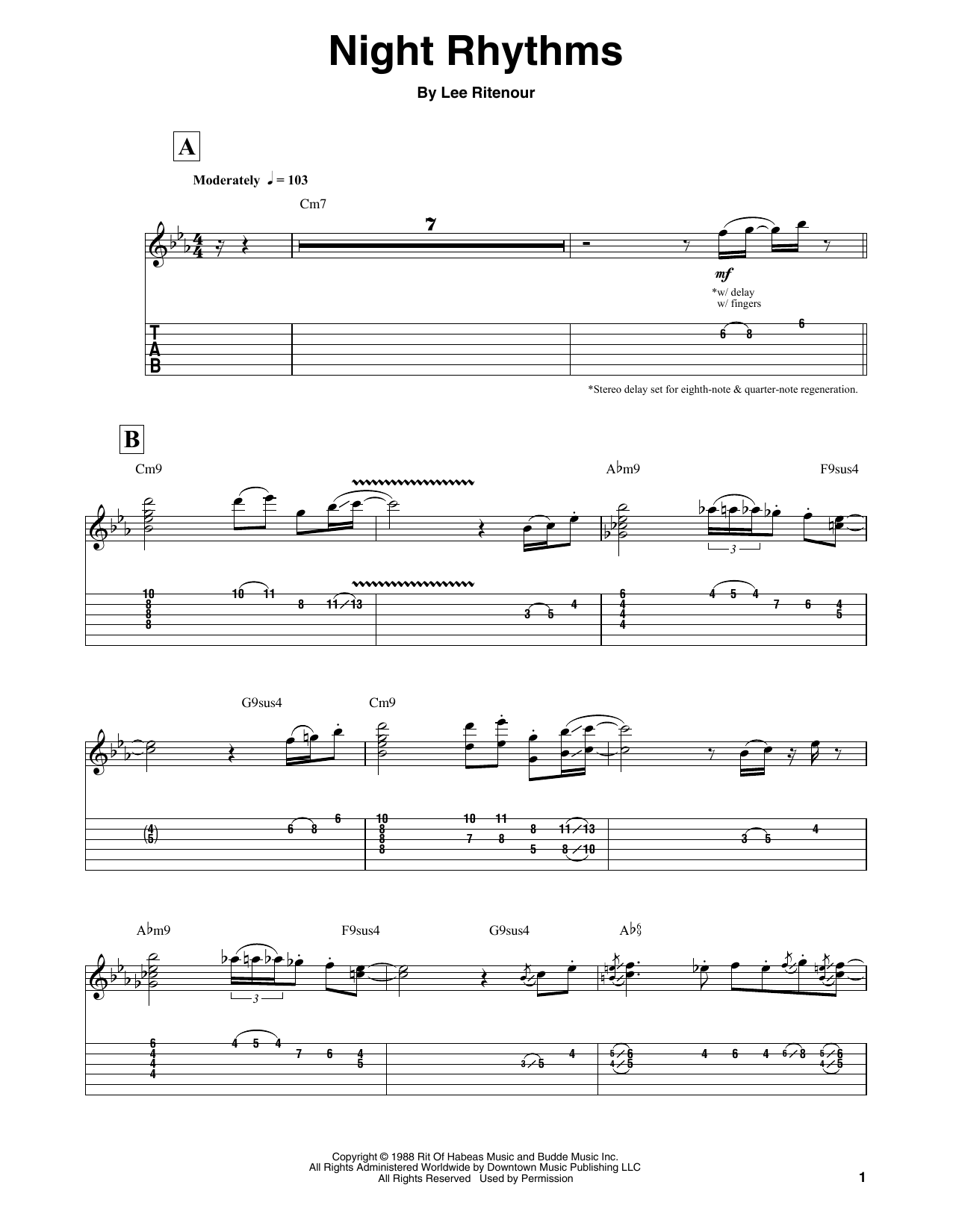 Download Lee Ritenour Night Rhythms Sheet Music and learn how to play Guitar Tab (Single Guitar) PDF digital score in minutes
