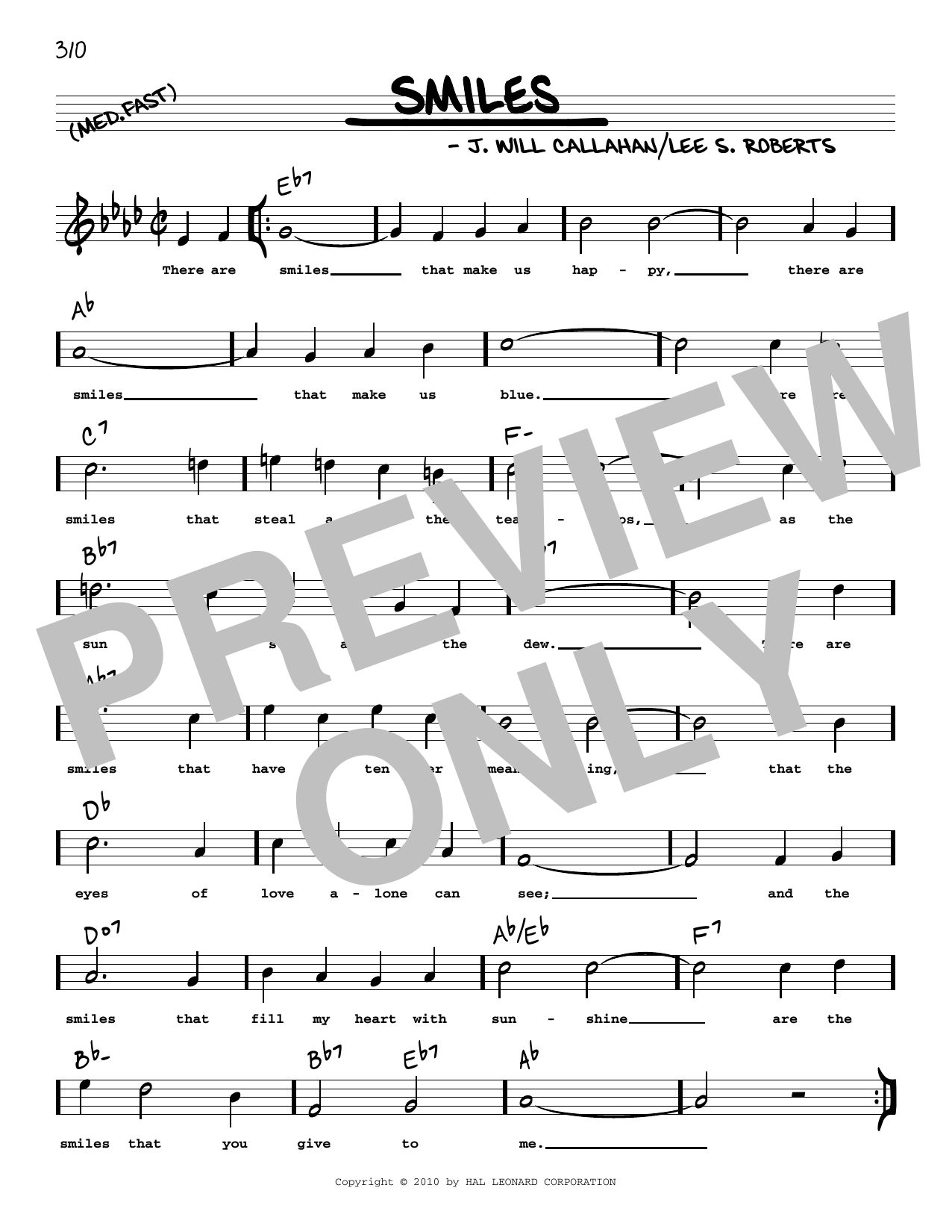Download Lee S. Roberts Smiles (arr. Robert Rawlins) Sheet Music and learn how to play Real Book – Melody, Lyrics & Chords PDF digital score in minutes