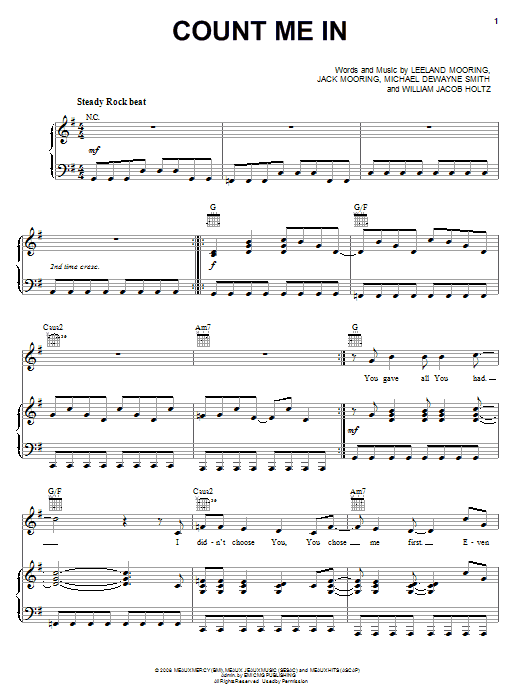 Download Leeland Count Me In Sheet Music and learn how to play Piano, Vocal & Guitar (Right-Hand Melody) PDF digital score in minutes