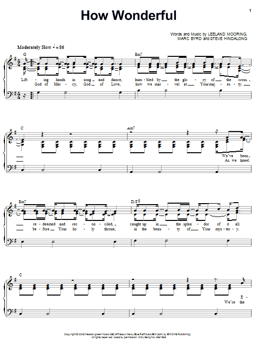 Download Leeland How Wonderful Sheet Music and learn how to play Piano, Vocal & Guitar (Right-Hand Melody) PDF digital score in minutes
