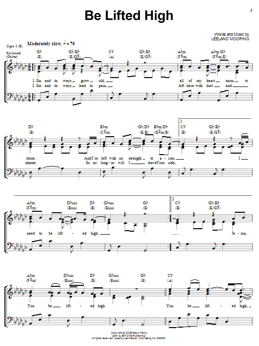 Download Leeland Mooring Be Lifted High Sheet Music and learn how to play Piano, Vocal & Guitar (Right-Hand Melody) PDF digital score in minutes