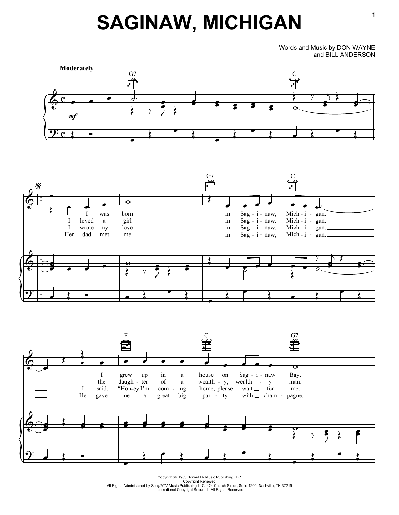 Download Lefty Frizzell Saginaw, Michigan Sheet Music and learn how to play Melody Line, Lyrics & Chords PDF digital score in minutes