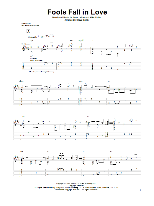 Download Leiber And Stoller Fools Fall In Love Sheet Music and learn how to play Guitar Tab PDF digital score in minutes