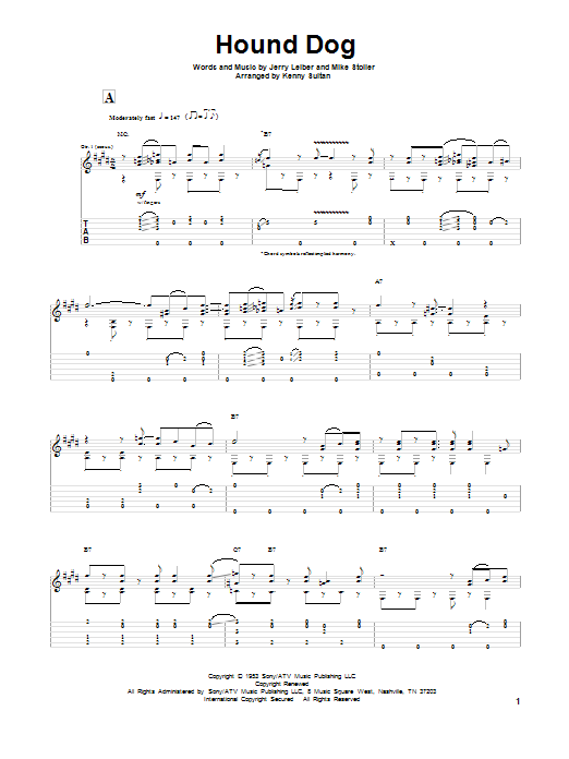 Download Leiber And Stoller Hound Dog Sheet Music and learn how to play Guitar Tab PDF digital score in minutes