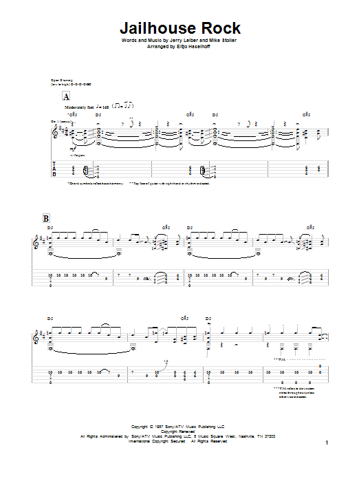 Download Leiber And Stoller Jailhouse Rock Sheet Music and learn how to play Guitar Tab PDF digital score in minutes