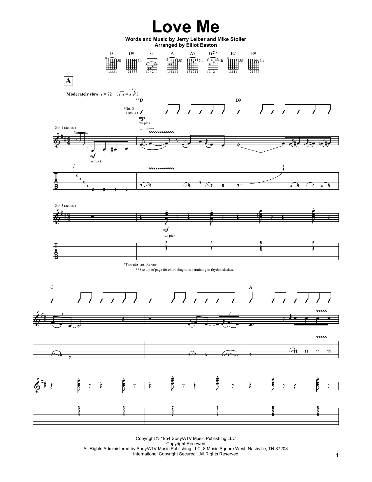 Download Leiber & Stoller Love Me Sheet Music and learn how to play Guitar Tab PDF digital score in minutes