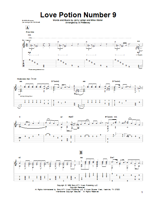 Download Leiber And Stoller Love Potion Number 9 Sheet Music and learn how to play Guitar Tab PDF digital score in minutes