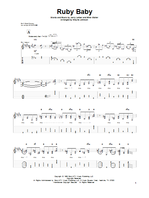 Download Leiber And Stoller Ruby Baby Sheet Music and learn how to play Guitar Tab PDF digital score in minutes