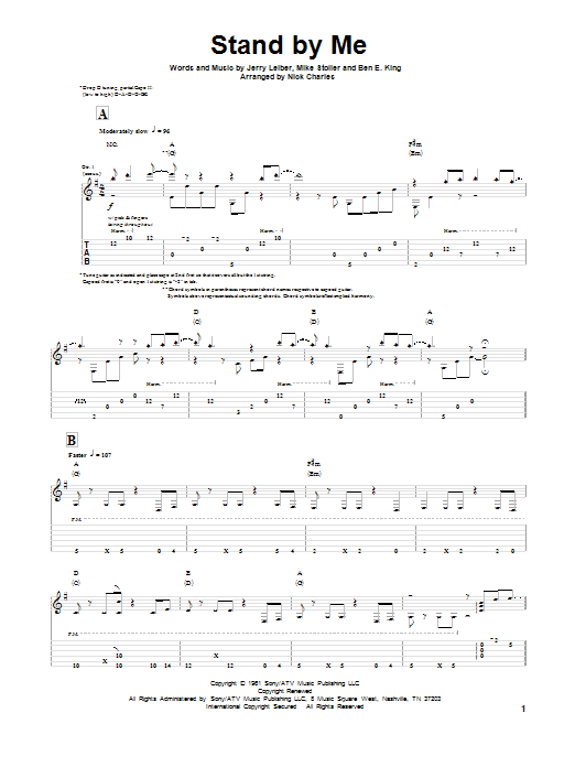 Download Leiber And Stoller Stand By Me Sheet Music and learn how to play Guitar Tab PDF digital score in minutes