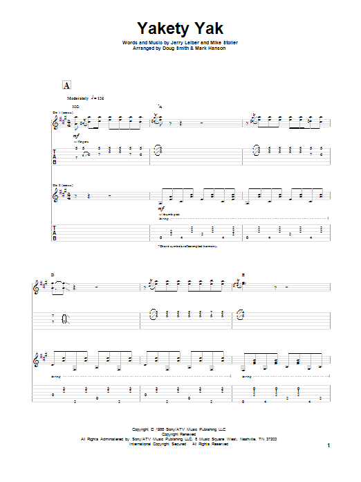 Download Leiber And Stoller Yakety Yak Sheet Music and learn how to play Guitar Tab PDF digital score in minutes