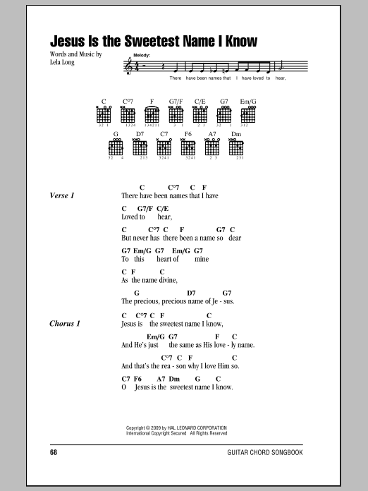 Download Lela Long Jesus Is The Sweetest Name I Know Sheet Music and learn how to play Easy Guitar PDF digital score in minutes