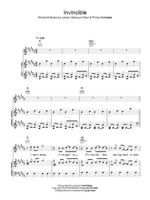 Download Lemar Invincible Sheet Music and learn how to play Piano, Vocal & Guitar (Right-Hand Melody) PDF digital score in minutes