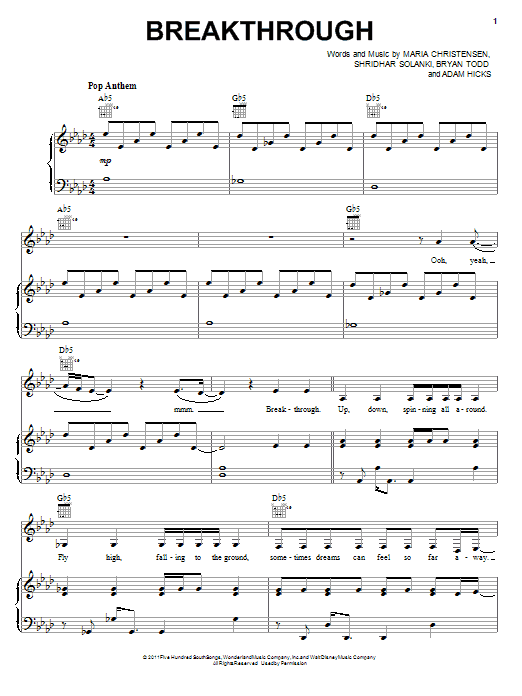Download Lemonade Mouth (Movie) Breakthrough Sheet Music and learn how to play Piano, Vocal & Guitar (Right-Hand Melody) PDF digital score in minutes
