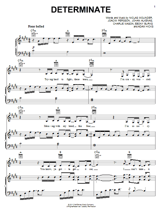 Download Lemonade Mouth (Movie) Determinate Sheet Music and learn how to play Piano, Vocal & Guitar (Right-Hand Melody) PDF digital score in minutes