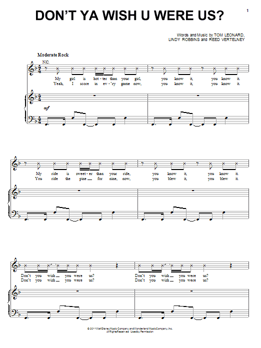 Download Lemonade Mouth (Movie) Don't Ya Wish U Were Us? Sheet Music and learn how to play Piano, Vocal & Guitar (Right-Hand Melody) PDF digital score in minutes