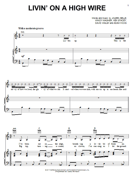 Download Lemonade Mouth (Movie) Livin' On A High Wire Sheet Music and learn how to play Piano, Vocal & Guitar (Right-Hand Melody) PDF digital score in minutes
