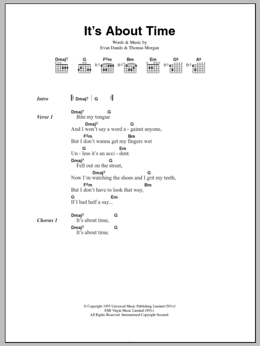Download The Lemonheads It's About Time Sheet Music and learn how to play Lyrics & Chords PDF digital score in minutes