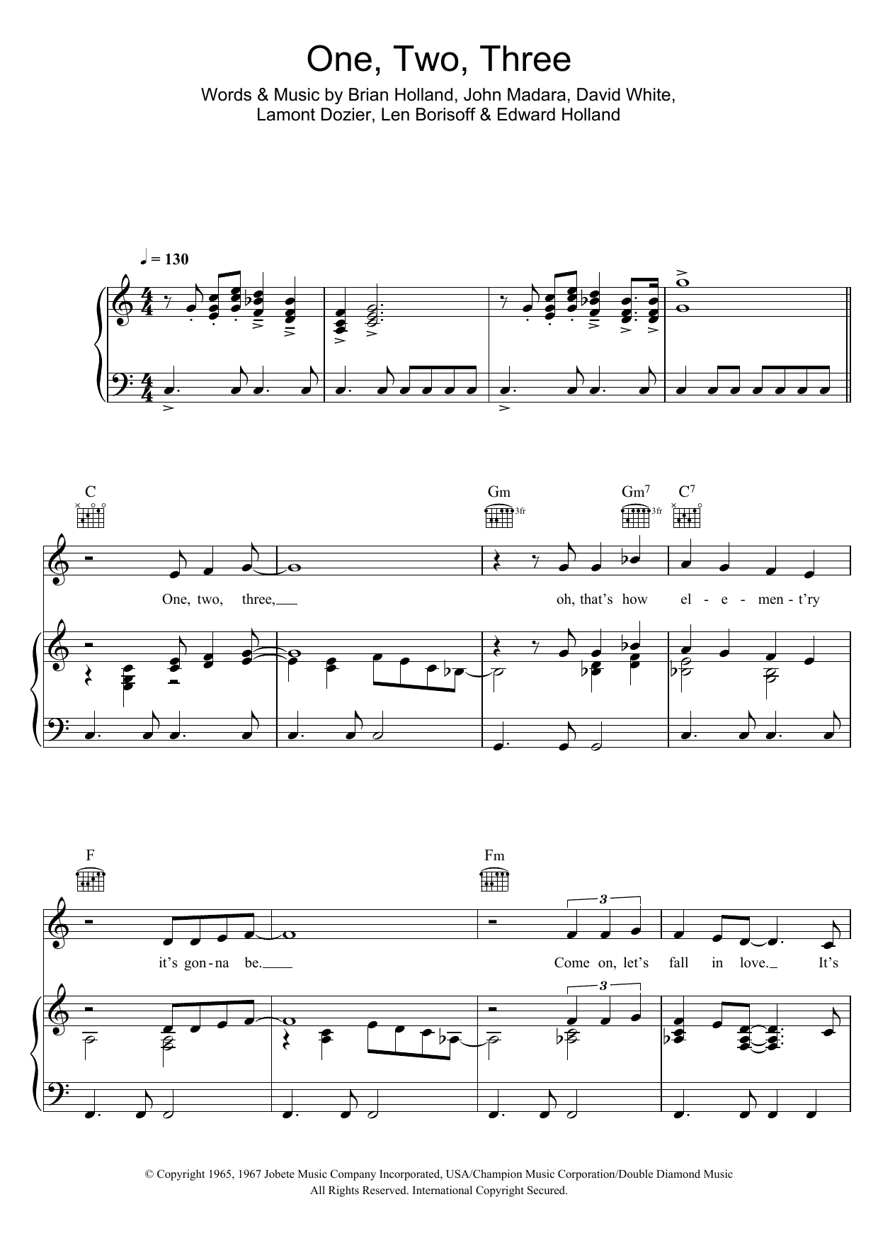 Download Len Barry One, Two, Three Sheet Music and learn how to play Piano, Vocal & Guitar (Right-Hand Melody) PDF digital score in minutes