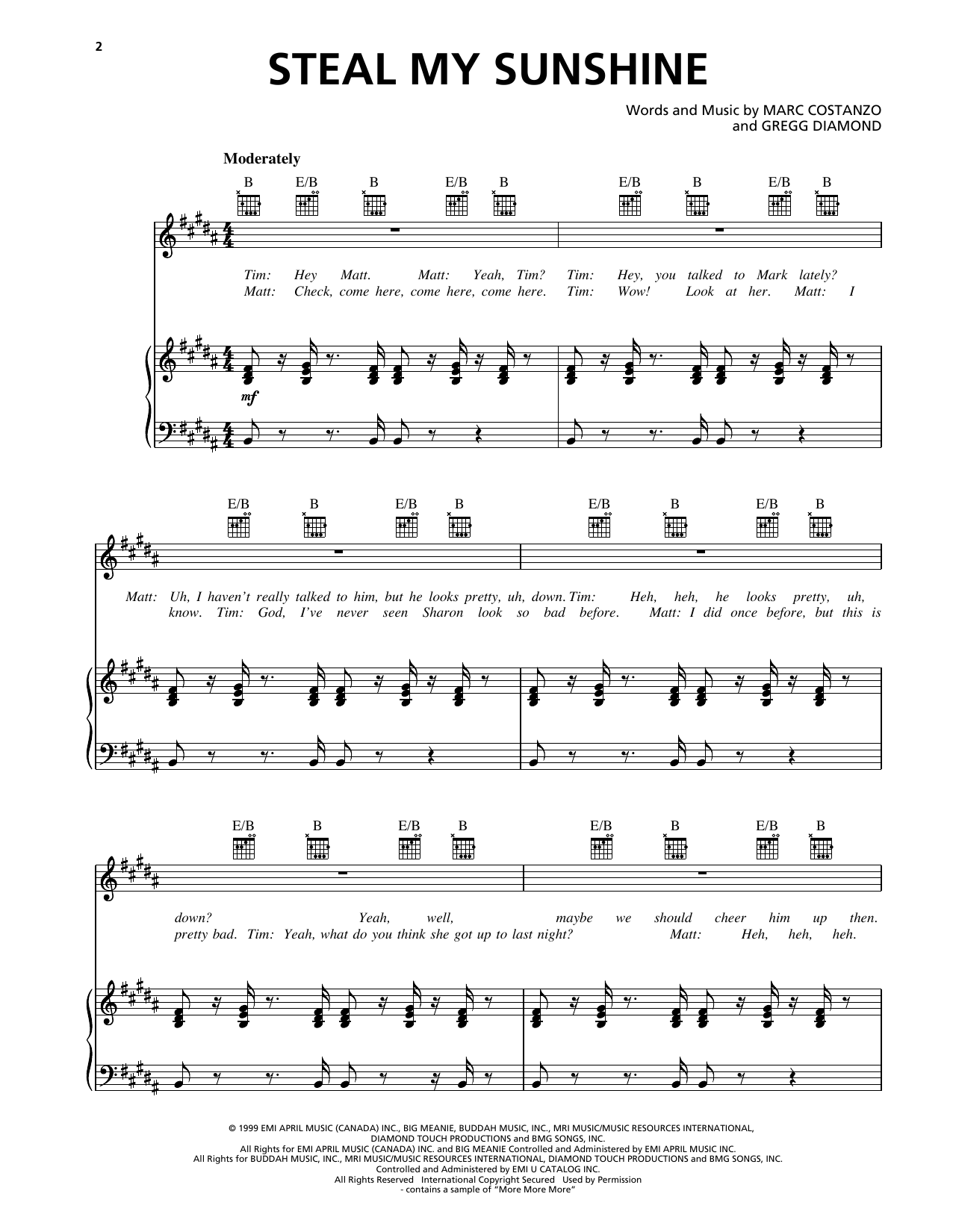 Download Len Steal My Sunshine Sheet Music and learn how to play Piano, Vocal & Guitar Chords (Right-Hand Melody) PDF digital score in minutes