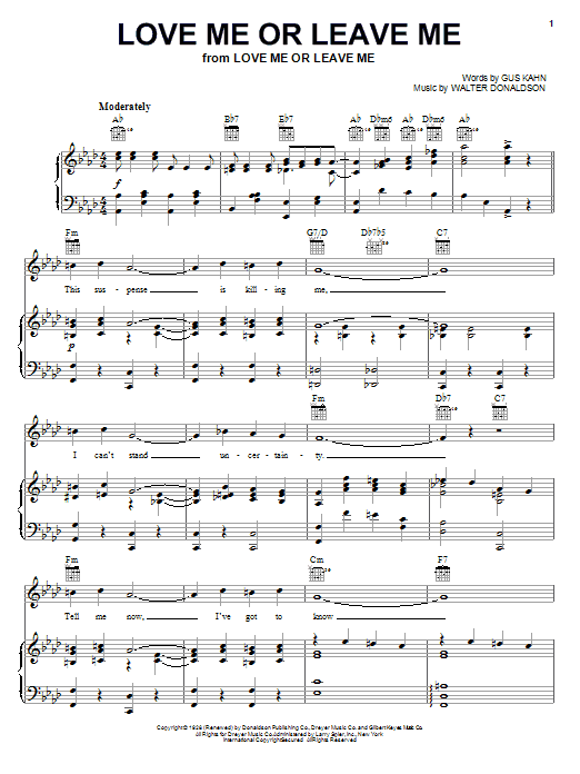 Download Lena Horne Love Me Or Leave Me Sheet Music and learn how to play Piano, Vocal & Guitar (Right-Hand Melody) PDF digital score in minutes