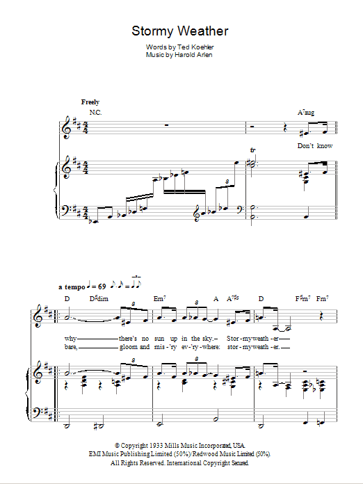 Download Lena Horne Stormy Weather Sheet Music and learn how to play Piano, Vocal & Guitar (Right-Hand Melody) PDF digital score in minutes