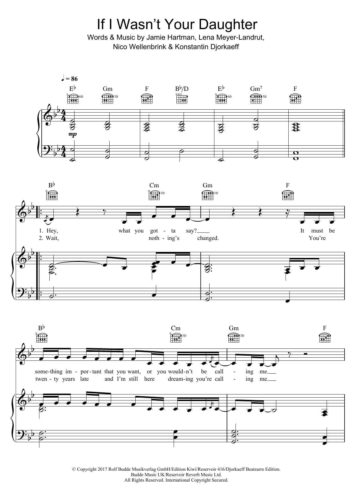 Download Lena If I Wasn't Your Daughter Sheet Music and learn how to play Piano, Vocal & Guitar (Right-Hand Melody) PDF digital score in minutes
