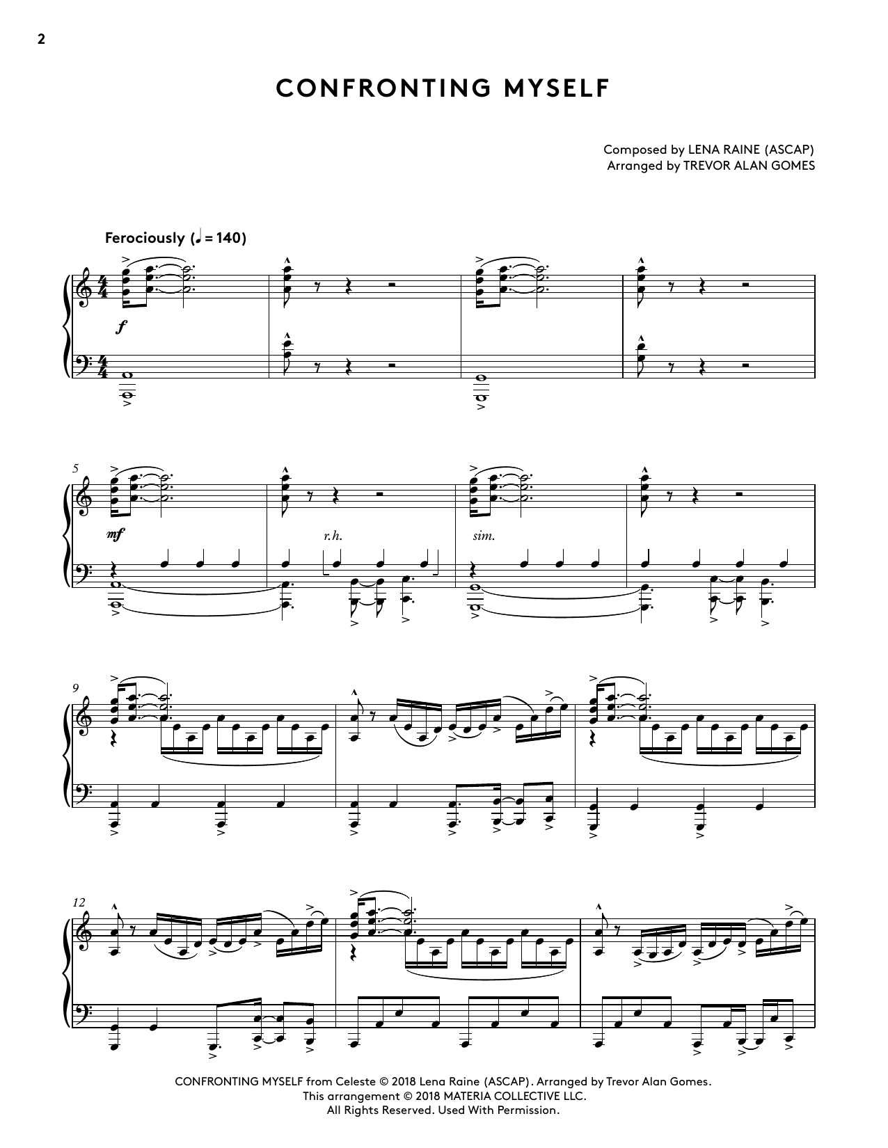 Download Lena Raine Confronting Myself (from Celeste Piano Collections) (arr. Trevor Alan Gomes) Sheet Music and learn how to play Piano Solo PDF digital score in minutes